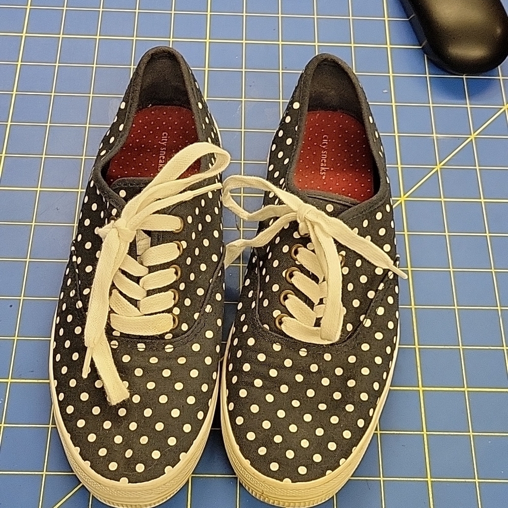 City Sneaks Black & White Polka Dot Lace Up Shoes